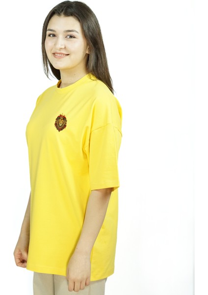 Roarion | Sarı Renk Baskılı Kadın T-Shirt | Oversize fırsatları