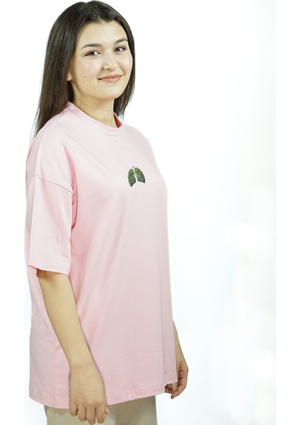 Sylvanea | Pembe Renk Baskılı Kadın T-Shirt | Oversize modelleri