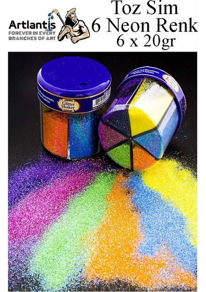 Neon Fosforlu Toz Sim 6 Renk 120 gr 1 Paket Tuzluklu Karışık 6 Lı Renkli Canlı Neon Toz Sim Büyük Epoksi Reçine