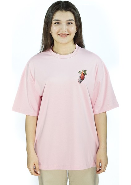 Cardipalm | Pembe Renk Baskılı Kadın T-Shirt | Oversize fiyatları