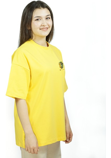 Facia Machina | Sarı Renk Baskılı Kadın T-Shirt | Oversize modelleri