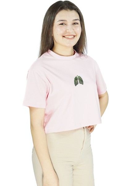 Sylvanea | Pembe Renk Baskılı Crop | Oversize modelleri
