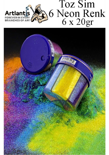 Neon Fosforlu Toz Sim 6 Renk 120 gr 2 Adet Tuzluklu Karışık 6 Lı Renkli Canlı Neon Toz Sim Büyük Epoksi Reçine modelleri