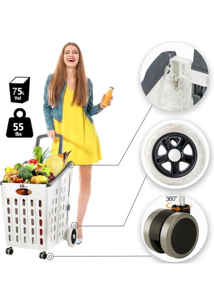 Sağlam Katlanır, 4 Tekerlekli, Market Alışveriş Arabası, Büyük Kapasiteli, 75 Litre Hacim, fiyatları