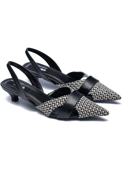 120 Kadın Hasır Örgülü Arkası Açık Sivri Burun Topuklu Ayakkabı