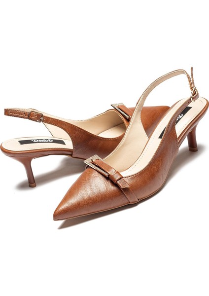 Kadın Topuklu Sivri Burunlu Taşlı Tokalı Ayakkabı Taba 3115 fiyatları