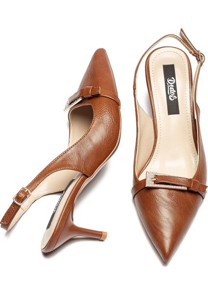 Kadın Topuklu Sivri Burunlu Taşlı Tokalı Ayakkabı Taba 3115 modelleri