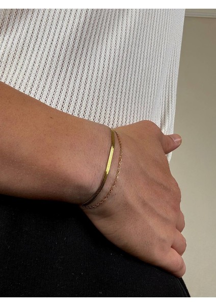 Gold Erkek Ikili Zincir Bileklik Kadın Paslanmaz Çelik Renk Atmaz Unısex Kararmaz Çelik Bileklik