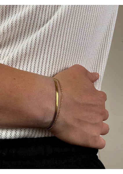 Gold Erkek Ikili Zincir Bileklik Kadın Paslanmaz Çelik Renk Atmaz Unısex Kararmaz Çelik Bileklik fiyatları