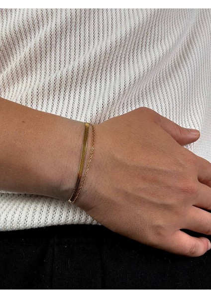 Gold Erkek Ikili Zincir Bileklik Kadın Paslanmaz Çelik Renk Atmaz Unısex Kararmaz Çelik Bileklik modelleri