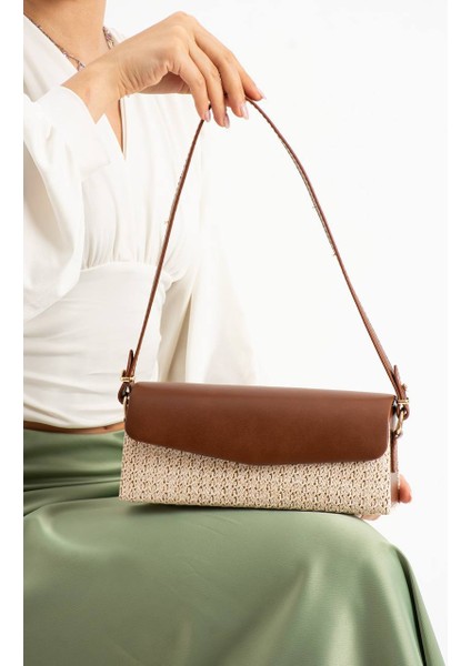 Hasır Detaylı Baget El ve Omuz Çantası