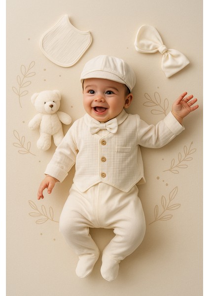 %100 Naturel pamuk Erkek Bebek 0-3 Ay Yelek Detaylı Müslin Yeni Doğan 10'lu Hastane Çıkışı Zıbın Seti