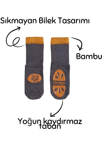 Kaydırmaz Tabanlı Portakal, Üzüm, Limon Desenli Bambu Bebek Çorap (X3 Adet) modelleri