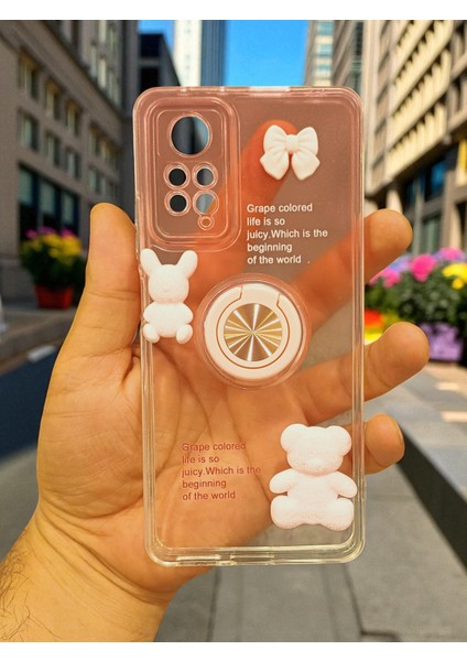 Xıaomi Redmi Note 11 Pro Uyumlu Renk Geçişli Ayıcık Figürlü Silikon Kılıf (Pembe)