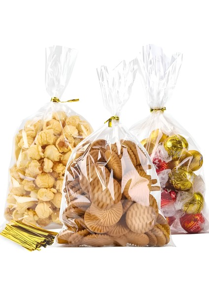 50 Adet 20X30 cm Bantsız Şeffaf Opp Jelatin Poşet, Kurabiye Poşeti