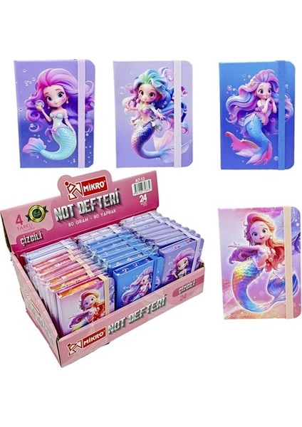 Mermaid Not Defteri Lastikli 80 Yaprak A7 Karışık Desen - 3 Adet