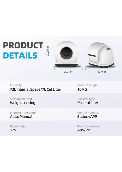 CB002 Kameralı Akıllı Otomatik Kedi Tuvaleti, App ile Uzaktan Kontrol, 72LT Hazne, 7lt Çöp Haznesi