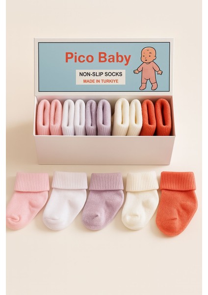 Organik Pamuk Unisex 5'li Kutulu Premium Yeni Doğan Bebek Çorabı
