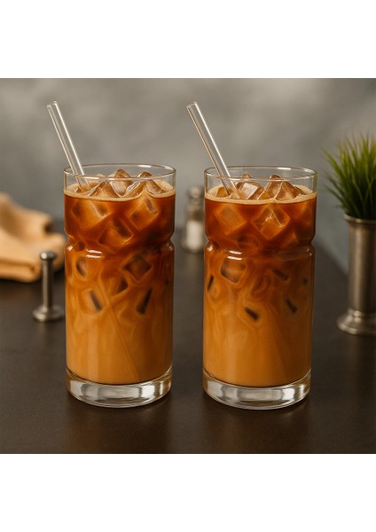 2'li Pipetli Kum Saati Stil Bardak | Kahve ve Sunum Bardağı Borosilikat Bardak