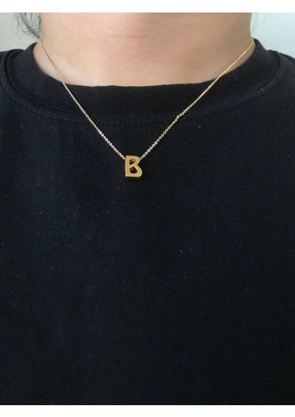 B Harfli Çelik Gold Kolye