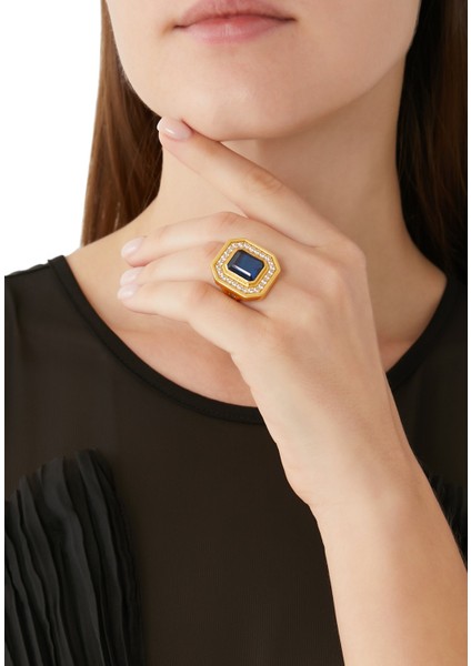 Zarif Tasarımlı 24K Altın Kaplama Yüzük - Safir Kuvars ve Kuvars Kristal fiyatları