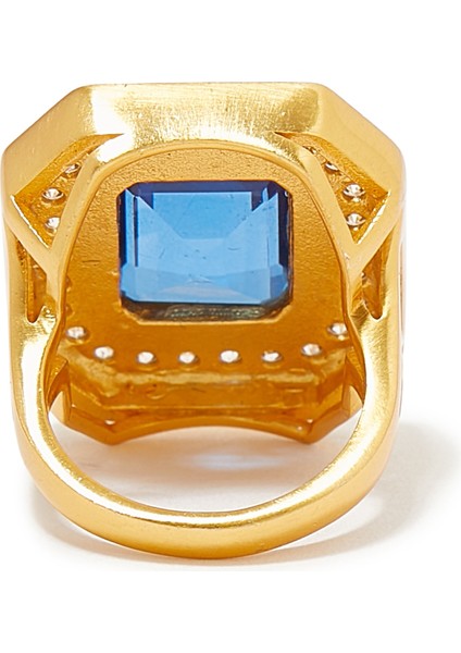 Zarif Tasarımlı 24K Altın Kaplama Yüzük - Safir Kuvars ve Kuvars Kristal modelleri