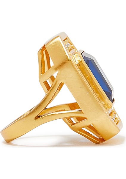 Zarif Tasarımlı 24K Altın Kaplama Yüzük - Safir Kuvars ve Kuvars Kristal indirimleri