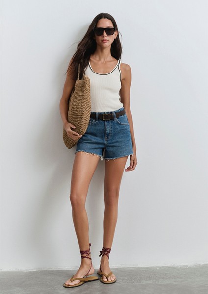 Cherry 90LAR Puslu Koyu Mavi Jean Şort 1410022-89732