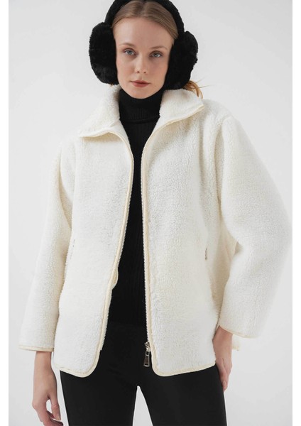 Peluş Beyaz Kadın Mont 5211 modelleri