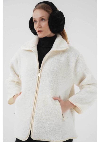 Peluş Beyaz Kadın Mont 5211 fırsatları