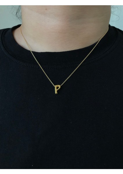 P Harfli Çelik Gold Kolye