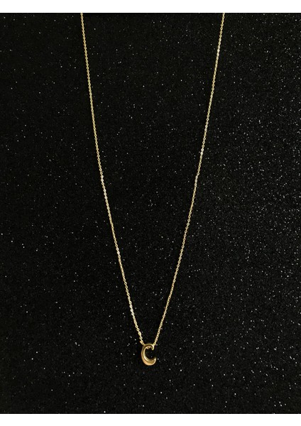 C Harfli Çelik Gold Kolye