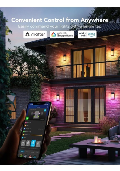 Dış Mekan Duvar Lambası Rgbıc, 1500LM, IP65 Su Geçirmez, 45 Sahne Modu, Akıllı Wi-Fi Işık