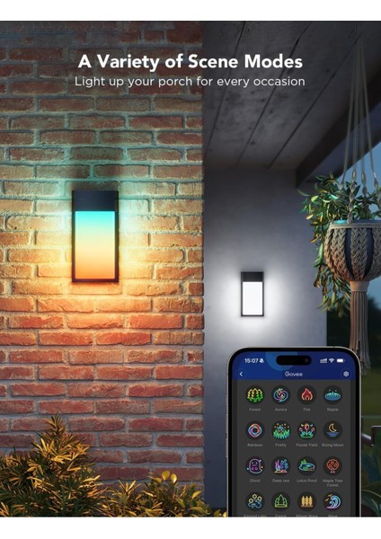 Dış Mekan Duvar Lambası Rgbıc, 1500LM, IP65 Su Geçirmez, 45 Sahne Modu, Akıllı Wi-Fi Işık