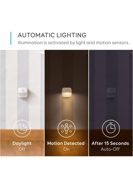 Lumi 3’lü LED Gece Lambası Hareket Sensörlü, Otomatik Açma/kapama, Sıcak Beyaz Işık fırsatları