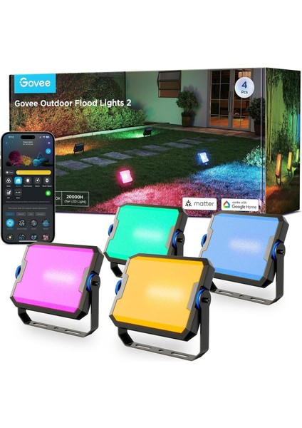 Rgbıc Akıllı Dış Mekan LED Spot Işık 4’lü Paket, IP66, Alexa & Google Uyumlu, 1000 Lm