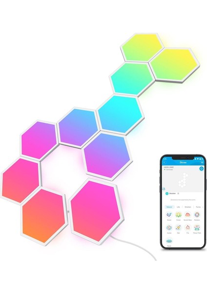 LED Altıgen Panel Oyun Lambası 10'lu, Wi-Fi Kontrollü Oyun ve Oda Dekorasyonu
