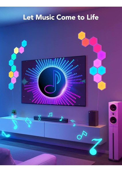 LED Altıgen Panel Oyun Lambası 10'lu, Wi-Fi Kontrollü Oyun ve Oda Dekorasyonu