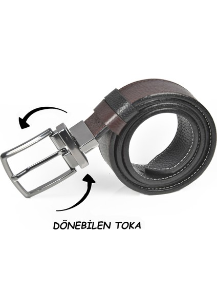 Çift Taraflı Hakiki Deri Spor Kemer Dönen Tokalı 4 cm Orjinal Deri Kemer 2502630