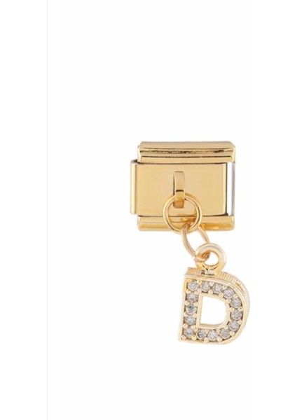 D Harfli Çelik Gold Charm