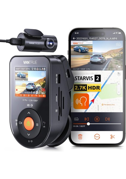 S1 Pro 2.7k Çift Dash Kamera, 5g Wifi, Starvıs 2 Gece Görüşü