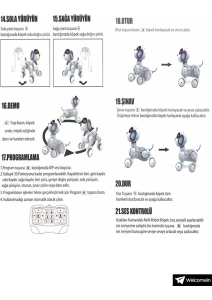 Oyuncak 30 Fonksiyon Uzaktan Kumandalı Şarjlı Sesli Işıklı Dokunma Algılama Programlama Robot Köpek