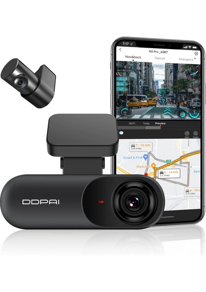 N3 Pro 2.5k Dash Cam 1600P Ön, 1080P Arka Kamera, Wifi, Gps, Gece Görüşü, 24 Saat Park Izleme