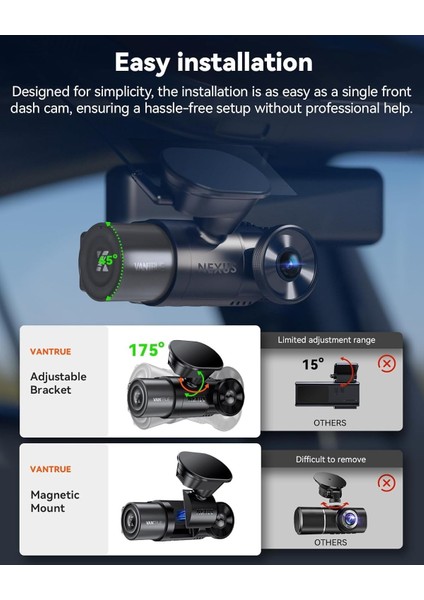N2X 2.7K+1080P Çift Kameralı Araç Kamerası, Gece Görüş, Gps, Wifi, 24/7 Park Modu