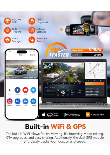 N2X 2.7K+1080P Çift Kameralı Araç Kamerası, Gece Görüş, Gps, Wifi, 24/7 Park Modu