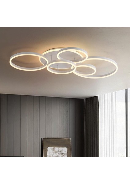 108W Kısılabilir 6 Halkalı LED Tavan Lambası Avize, 116 Cm, Beyaz