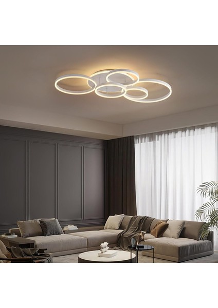 108W Kısılabilir 6 Halkalı LED Tavan Lambası Avize, 116 Cm, Beyaz fiyatları
