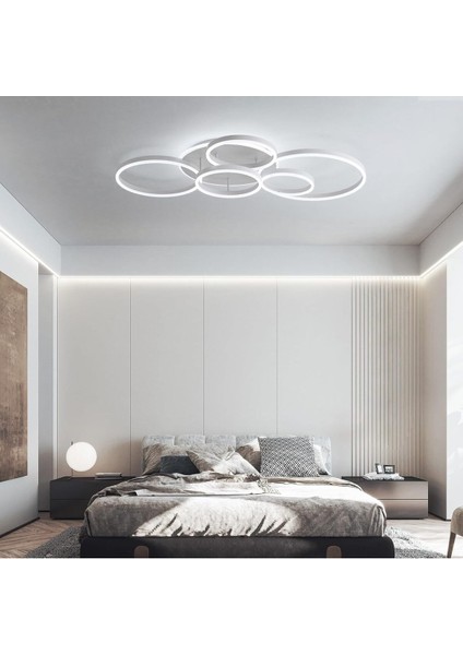108W Kısılabilir 6 Halkalı LED Tavan Lambası Avize, 116 Cm, Beyaz modelleri