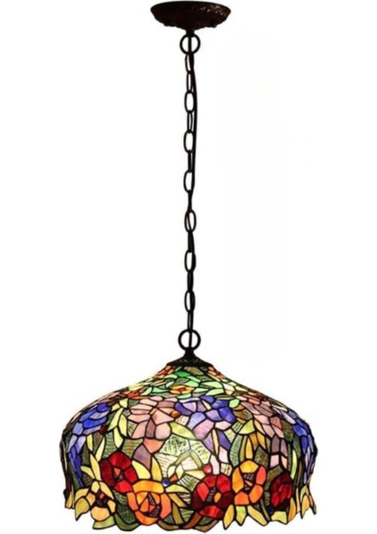 16” Flowers Tiffany Style Vitray Sarkıt Tavan Lambası, El Yapımı Renkli Cam