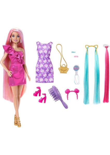 JDC85 Barbie Upuzun Muhteşem Saçlı Bebekler Pembe Saçlı Bebek